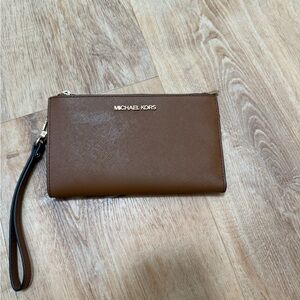 Michael Kors Brown Saffiano Leather Zip Wristlet